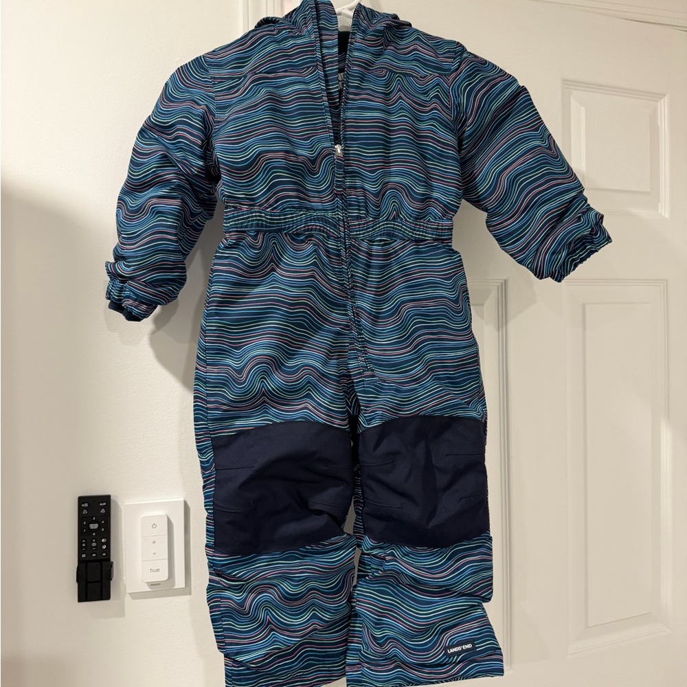 Never Used - Lands' End Navy Snowsuit with Colorful Stripes